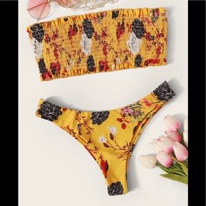 Strapless bandeau floral bikini set